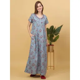 Sweet Dreams Grey Cotton Floral Print Nighty-picture-35
