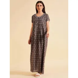 Sweet Dreams Grey Cotton Printed Night Gown-picture-27