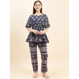 Sweet Dreams Grey Cotton Printed Top & Pyjama Set-picture-33