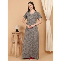 Sweet Dreams Grey Cotton Regular Fit Geometric Print Night Dress image 5