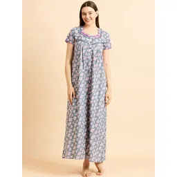 Sweet Dreams Grey Pure Cotton Printed Maxi Nightdress-picture-41