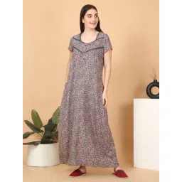 Sweet Dreams Grey Viscose Printed Night Dress-picture-45