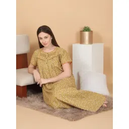 Sweet Dreams Khakhi Cotton Regular Fit Geometric Print Night Dress-picture-10