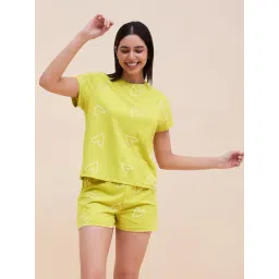 Sweet Dreams Lime Green Cotton Printed T-Shirt With Shorts-picture-22