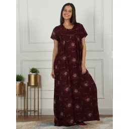 Sweet Dreams Maroon Cotton Floral Night Dress-picture-29
