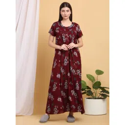 Sweet Dreams Maroon Cotton Floral Night Dress-picture-31