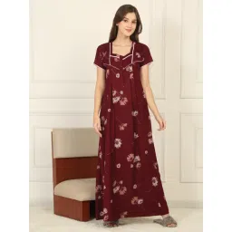 Sweet Dreams Maroon Cotton Floral Night Dress-picture-24