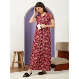 Sweet Dreams Maroon Cotton Floral Night Dress-picture-23