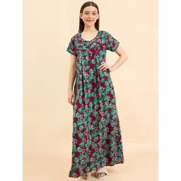 Sweet Dreams Maroon Cotton Floral Print Nighty-picture-20