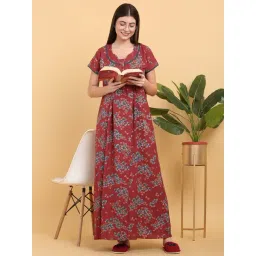 Sweet Dreams Maroon Cotton Floral Print Nighty-picture-15