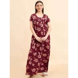 Sweet Dreams Maroon Cotton Floral Print Nighty-picture-17