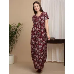 Sweet Dreams Maroon Cotton Floral Print Nighty-picture-19