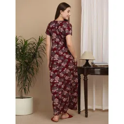 Sweet Dreams Maroon Cotton Floral Print Nighty image 2