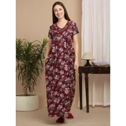 Sweet Dreams Maroon Cotton Floral Print Nighty image 3