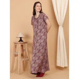 Sweet Dreams Maroon Cotton Print Short sleeve Night Dress-picture-12