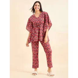 Sweet Dreams Maroon Cotton Printed Kaftan Pyjama Set-picture-41