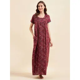 Sweet Dreams Maroon Cotton Printed Nighty-picture-37