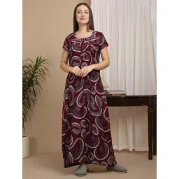 Sweet Dreams Maroon Cotton Printed Nighty-picture-29