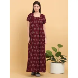 Sweet Dreams Maroon Cotton Printed Nighty-picture-48