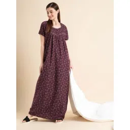 Sweet Dreams Maroon Printed Nighty-picture-10