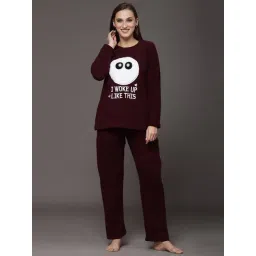 Sweet Dreams Maroon Self Design Pullover With Lounge Pants-picture-38