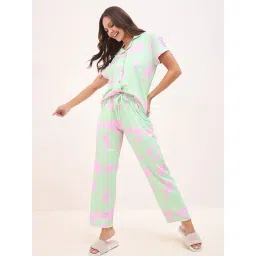 Sweet Dreams Mint Green & Pink Printed Shirt With Pyjamas-picture-43