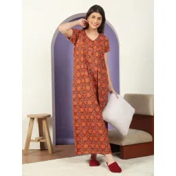 Sweet Dreams Mustard Cotton Floral Night Dress-picture-41