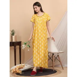 Sweet Dreams Mustard Cotton Printed Nighty-picture-10