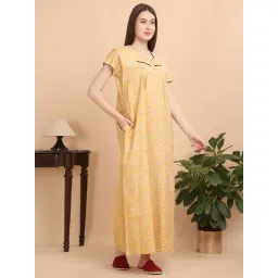 Sweet Dreams Mustard Cotton Printed Nighty-picture-23