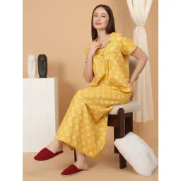 Sweet Dreams Mustard Cotton Regular Fit Geometric Print Night Dress-picture-39