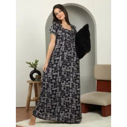Sweet Dreams Navy Blue Cotton Geometric Night Dress-picture-40