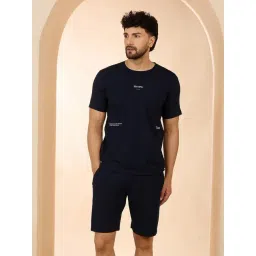 Sweet Dreams Navy Blue Regular Fit Geometric Lounge Shorts Set-picture-27