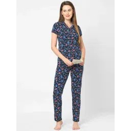 Sweet Dreams Navy Cotton Graphic Print Shirt Pyjama Set-picture-37