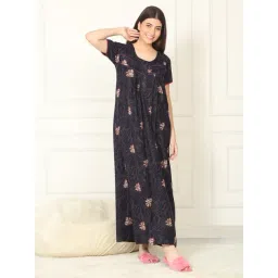 Sweet Dreams Navy Viscose Regular Fit Floral Short Sleeves Nightdress-picture-24