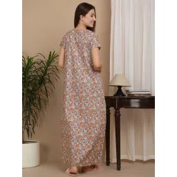 Sweet Dreams Orange & Grey Cotton Floral Print Nighty image 2