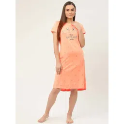 Sweet Dreams Pastel Peach Cotton Printed Sleep Tee-picture-13