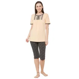 Sweet Dreams Peach & Black Embroidered Top With Capris-image-45