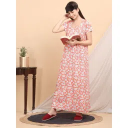 Sweet Dreams Peach & White Cotton Floral Print Nighty-image-20