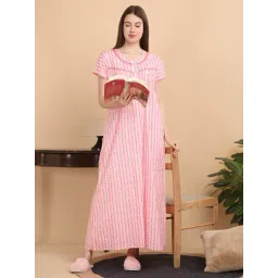 Sweet Dreams Peach & White Cotton Printed Nighty-picture-33