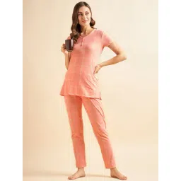 Sweet Dreams Peach Check Top With Pyjamas-image-32