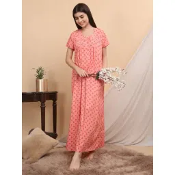 Sweet Dreams Peach Cotton Floral Print Nighty-picture-32