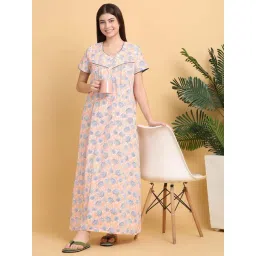 Sweet Dreams Peach Cotton Printed Night Gown-image-48