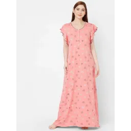 Sweet Dreams Peach Cotton Printed Nighty-image-39