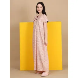 Sweet Dreams Peach Cotton Regular Fit Floral Print Night Dress-image-16