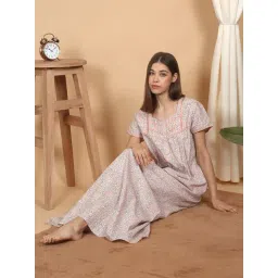 Sweet Dreams Peach Cotton Regular Fit Geometric Print Night Dress-image-18