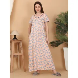 Sweet Dreams Peach Cotton Regular Fit Printed Nighty-picture-34