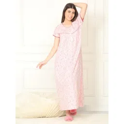 Sweet Dreams Peach Cotton Regular Fit Printed Short Sleeves Nightdress-picture-22