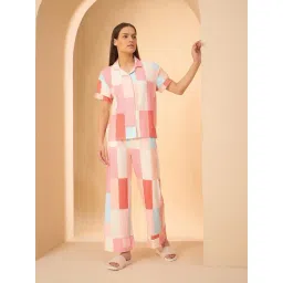 Sweet Dreams Peach Polyester Colourblocked Pyjama Set-image-0