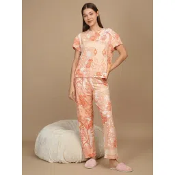 Sweet Dreams Peach Polyester Floral Short sleeve T-Shirt and Pyjama-image-4