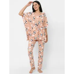 Sweet Dreams Peach Printed Kaftan Pyjama Set-image-12